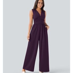 Halara NWT wide leg jumpsuit with pockets dark purple